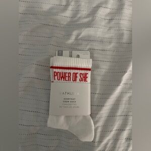 Athleta Power of She White and Red Crew Socks
